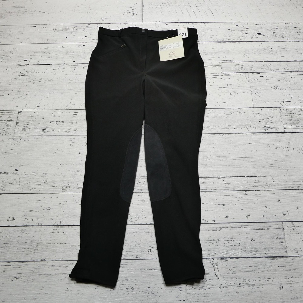 TuffRider Pants Womens 32L Black Front Zip Knee Patch Riding Breeches Long
